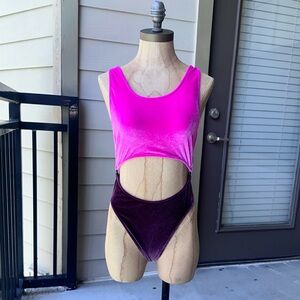 Velvet Cut-Out Swimsuit - Pink and Purple